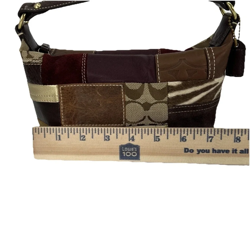 Coach Holiday Patchwork Small Hobo Bag Multi Leather Suede Jacquard Brown‎ Gold